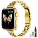 MioHHR Slim Metal Band Compatible with Apple Watch Band 42mm(Series 11 10) 41mm(Series 9 8 7) 40mm(Series 6 5 4 SE3/2/1) 38mm(Series 3 2 1),Stainless Steel iWatch Bands for Women,Gold