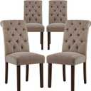 COLAMY Button Tufted Dining Chairs Set of 4, Parsons Upholstered Fabric Dining Room Chairs Kitchen Chairs with Wood Legs and Padded Seat, Taupe