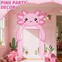 Axolotl Winter Birthday Party Decorations Pink Axolotl Door Cover Arch Decor Front Door Porch Banner Backdrop Wall Decor for Indoor Outdoor Yard Garage Cartoon Archway Baby Shower Party Supplies