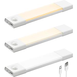 EZVALO 3 Pack 8” Motion Sensor Light Indoor, Wireless Under Cabinet Lighting, 30 LED Rechargeable Closet Lights, Dimmable, 3 Color Temperatures, Counter Lights for Wardrobe, Pantry, Bedroom, Kitchen