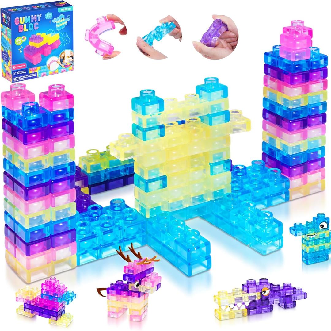 JOY SPOT! 40 PCS Sensory Soft Building Blocks for Toddlers, Kids Montessori Squishy Stacking Toy Set, Squeezable & Stretchable Early Learning Construction Playset, Puzzle Blocks for Creative Play
