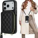 Bocasal Crossbody Wallet Case for iPhone 17 Pro, RFID Blocking PU Leather Zipper Handbag Purse Flip Cover, Kickstand Folio Case with Card Slots Holder Wrist Strap Lanyard 5G 6.3 Inch (Black)