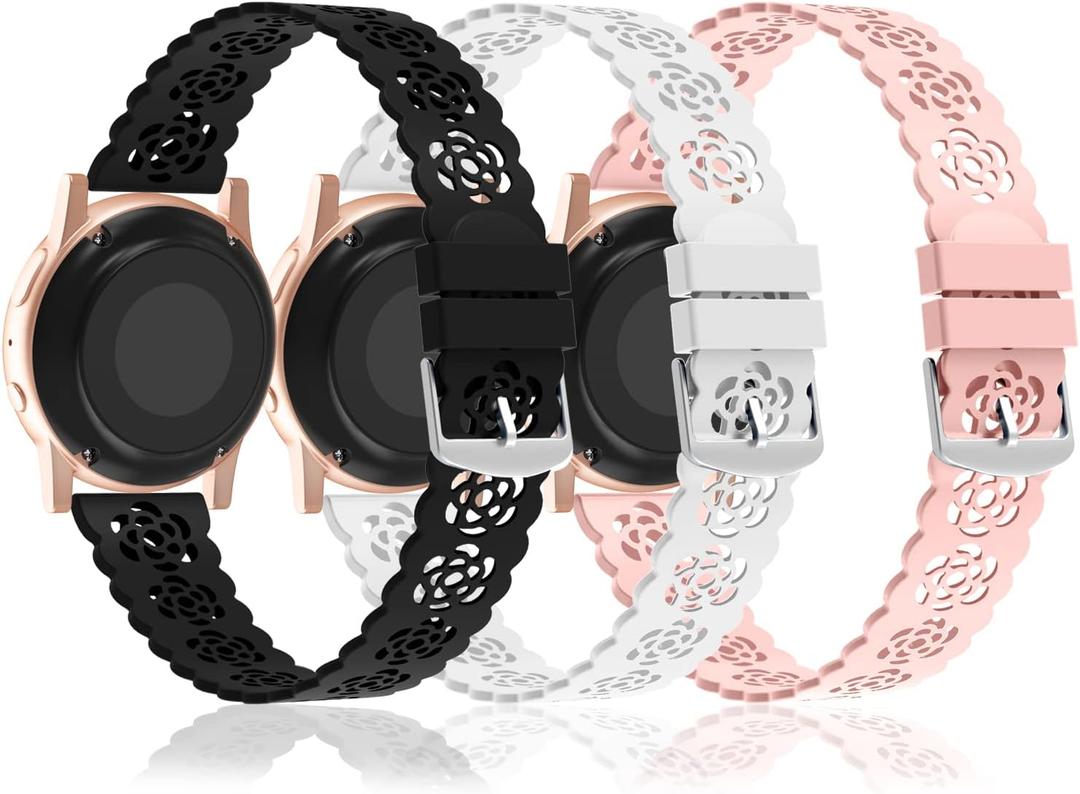 20mm Lace Silicone Watch Bands Compatible with Samsung Galaxy Watch FE/7/6/5/4 40mm 44mm, Galaxy Watch 6 Classic 43mm 47mm, Watch 5 Pro 45mm/ Watch 4 Classic 42mm 46mm/ Active 2 Strap