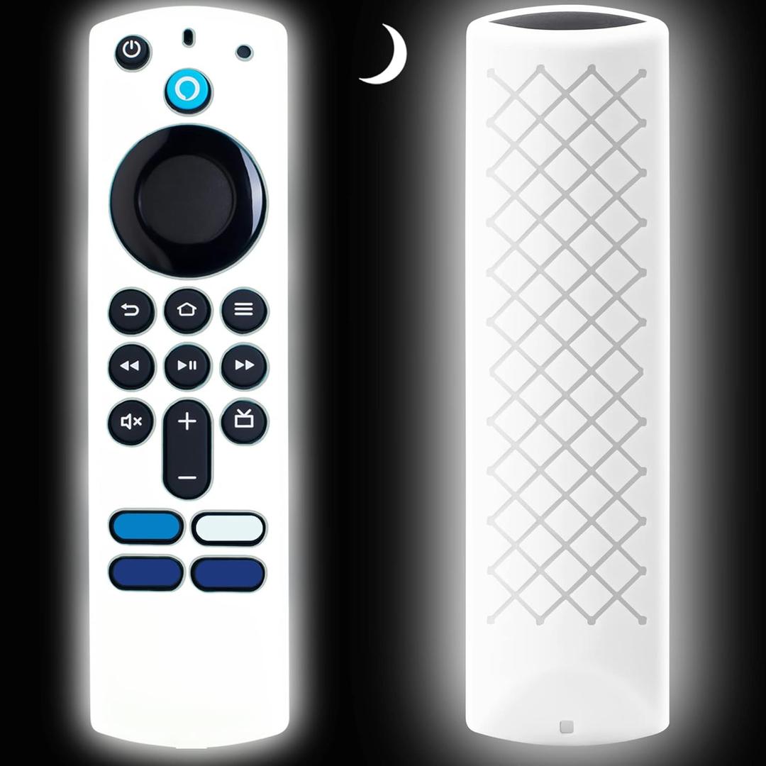 Silicone Remote Cover Compatible with Alexa Voice Remote for Fire TV Stick 4K / Fire TV Stick HD, Glow in The Dark, White