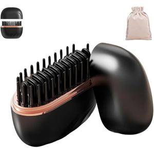 Mini Straightener - Rechargeable Portable Hair Straightener Brush, Fast Heating Hot Comb with Anti-Scald Shell, Lightweight & 3-Speed Temperature Control for Home & Travel Gift (Black)
