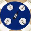 LUSHVIDA Round Waterproof Table Cover Elastic Vinyl Fitted Tablecloth Elastic Edged Plastic Table Cloth (Blue, Best for Up to 36"-44" Round)