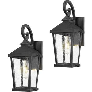 zeyu 2 Pack Outdoor Wall Lights, 16 Inch Exterior Lighting Fixtures for Front Door, Die-Cast Aluminum in Black Finish, Waterproof Seeded Glass, ZW105B-2PK BK