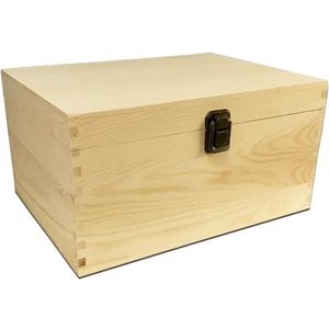 TWISTED ENVY Large Unfinished Wood Box with Hinged Lid and Front Clasp for Arts, Crafts, Hobbies and Home Storage 13.8x9.9x6.7Inch/ 3.33Gal 
