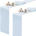 KKJIAF 2 Pack Light Blue Table Runners 12 x 108 Inch, Rectangular Smooth Satin Silk Table Runner for Wedding, Banquet, Birthday Party Decoration