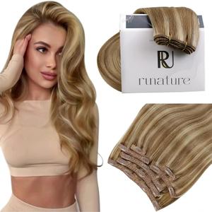RUNATURE Clip in Hair Extensions Real Human Hair Dark Blonde Hair Extensions Clip ins Double Weft 18 Inch Remy Clip in Human Hair Extensions Full Head Thick Hair Extensions 120g 7Pcs (#10P16)
