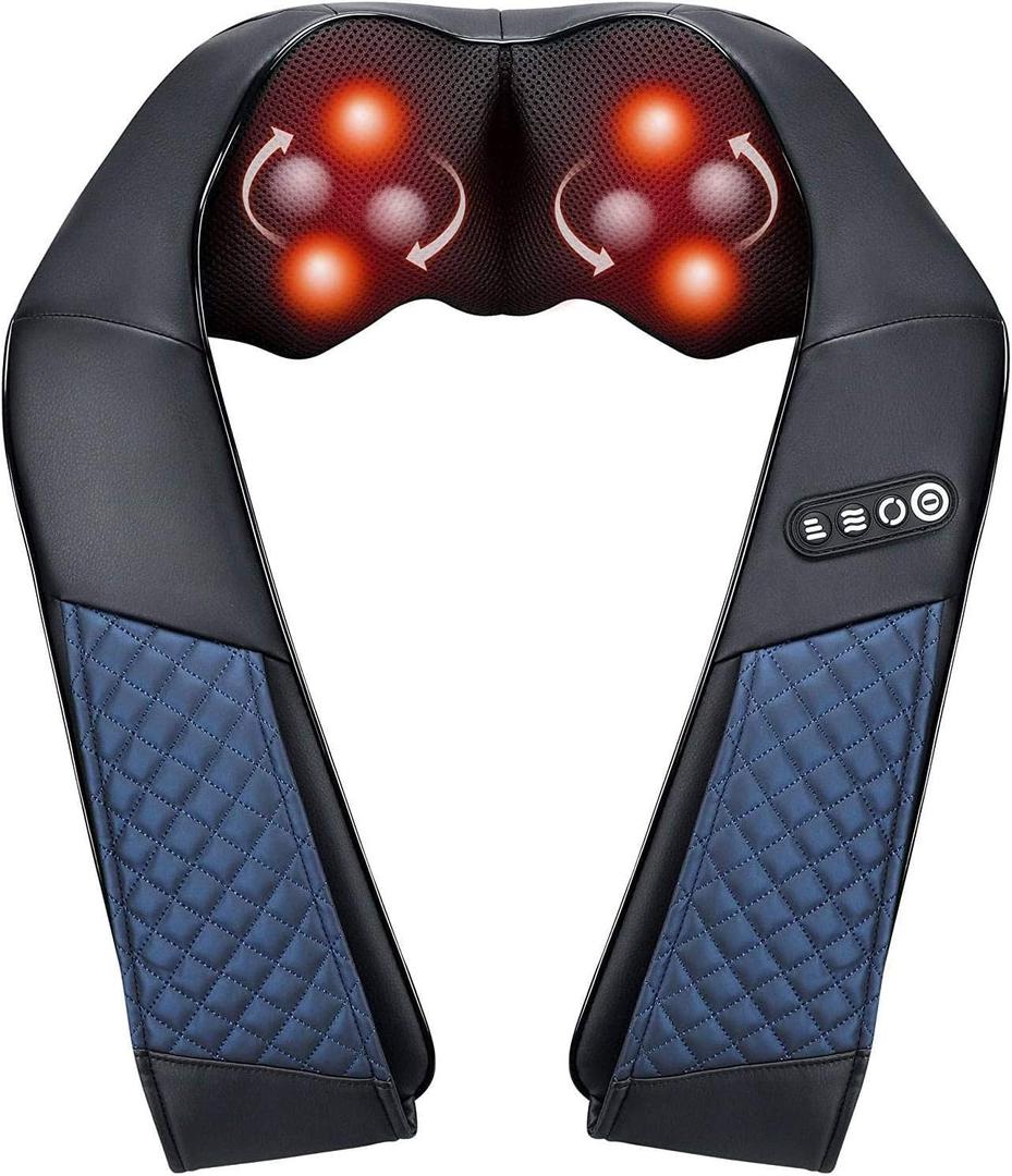 EAshuhe Neck and Shoulder Massager with Heat Shiatsu Back Massage Pillow with 3D Deep Tissue Kneading for Foot, Legs, Body Muscle Pain Relief, Use at Home, Office & Car (Black and Blue)