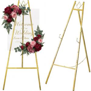 57.5" Gold Easel Stand for Sign, Heavy Duty Welcome Sign Stand, Floor Standing Display Easel for Wedding Sign Painting Pictures Posters