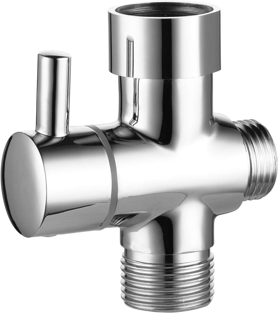 Metal T-adapter with Shut-off T Valve, 7/8 or 15/16 and G1/2 3-way Water Tee Connector,for Handheld Toilet Bidet Spray Bathroom,Chrome, DSF006