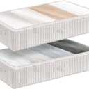 StorageWorks Large Under Bed Storage Containers with Handles and Label Holder, 2 Pack Ultra-thick Fabric Underbed Bins, Closet Organizer for Clothes, Blankets, Sweater (Gray and White Stripes)