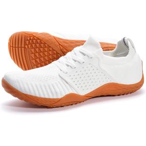 WHITIN Women's Low Zero Drop Shoes Minimalist Barefoot Trail Running Camping Size 8.5 Wide Toe Box for Female Sneaker Treadmill Tennis White/ Gum 39