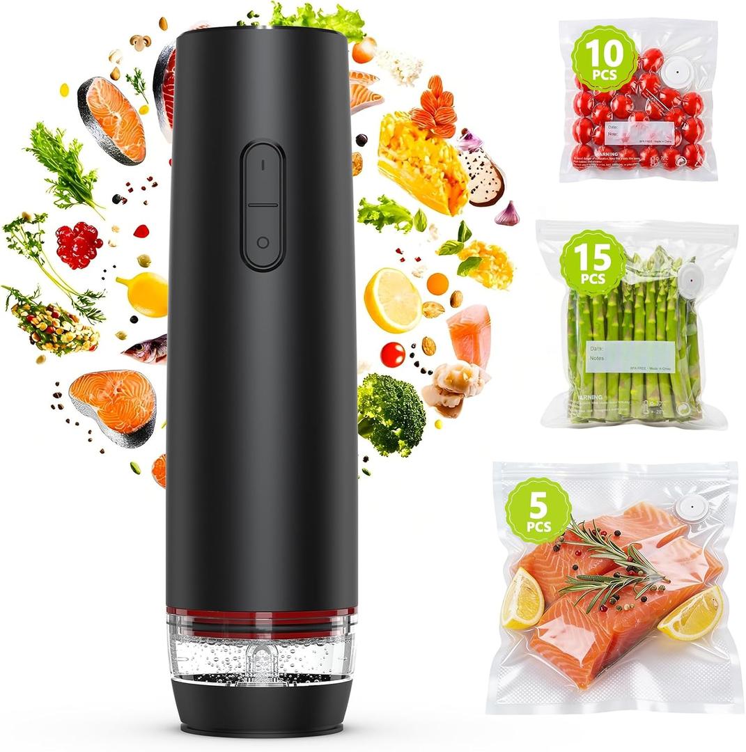 Compact Vacuum Sealer for Food, Cordless Handheld Vacuum Sealer Machine with 30 Reusable Vacuum Seal Bags, Ideal Portable Vacuum Sealer for Travel, Kitchen Meal Prep and Camping