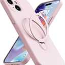 Magnetic Stand for iPhone 14, Liquid Silicone, [Compatible with MagSafe][Built-in Kickstand&Ring Holder] Anti-Scratch Soft Microfiber Lining, Light Pink