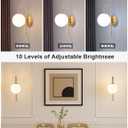 Battery Operated Gooseneck Wall Sconces Set of 2, Glass Globe Wireless Lights with Remote & Touch, Rechargeable Brushed Gold Sconce, 3 Color Dimmable Ambient Lighting for Bedroom Living Room