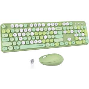UBOTIE Colorful Wireless Keyboard and Mouse Combos, Retro Typewriter Floating Flexible Full-Sized Keys Computer Keyboard with Optical Mouse, 2.4GHz USB-A Connection for Windows Mac (Green-Colorful)