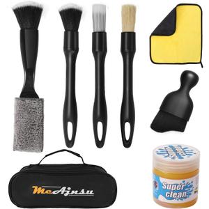 8-Piece Car Interior Detailing Kit - 160g Non-Sticky Gel (128% More Than 70g), Ultra-Soft Detail Brush, Boars Hair Brushes, Dual-Head Vent Brush, Towel & Bag | for Cars, Trucks, SUVs