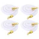 PATIKIL 5 Feet White Velvet Stanchion Rope, 4 Pack Crowd Control Barrier Rope with Snap Hooks for Posts Stands Queue Divider of Hotel Theater, Golden