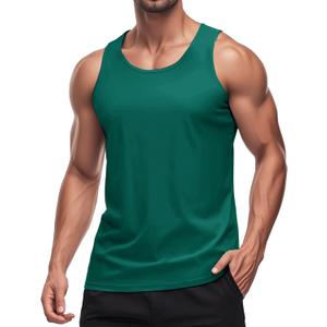 MAGCOMSEN Men's UPF 50+ Tank Top Quick Dry Summer Workout Muscle Sleeveless Shirts for Swim Beach Bodybuilding (Green), Large