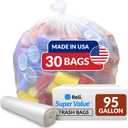 Reli. 95 Gallon Trash Bags Heavy Duty | 30 Trash Bags | Super Sizeable, Clear, Garbage for Serious Cleanup