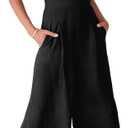ANRABESS Women's Jumpsuits Summer Wide Leg Sleeveless V Neck Casual Dressy Linen Pants Rompers 2025 Vacation Beach Outfits (Black), Small