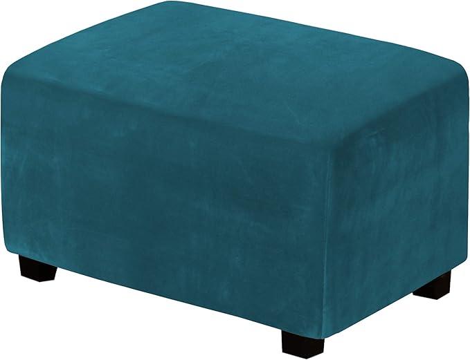 H.VERSAILTEX Real Velvet Plush 1 Piece Form Fit Stretch Rectangle Folding Storage Covers Ottoman Slipcovers Removable Footstool Protect Footrest Covers Elastic Bottom Washable(X-Large, Deep Teal)
