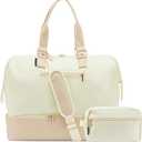 Weekender Bags for Women, Large Travel Duffel Bag with Shoes Compartment, Carry On Overnight Tote Bags with Toiletry Bag (45L, 45L-Beige)