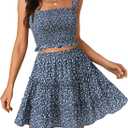 LYANER Women's 2 Piece Outfits Summer Flora Print Smocked Cami Crop Top and Mini Skirt Set for Vacation