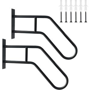 2 Pack Handrails for Outdoor Steps Stair Railing Indoor, U-Shaped Wall Mount Stair Handrails for 1-3 Steps, 22.8in Safety Grab Bars with for Elderly, Kid, Disabled, Pregnant Women Black
