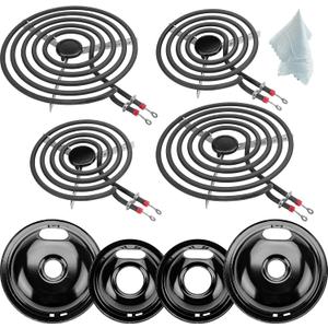 W10290350 W10290353 Black Porcelain Burner Drip Pan Bowls & MP22YA Electric Range Burner Element Unit Set by Cenipar-Compatible with Whirl-pool Frigi-daire Ama-na Range Oven/Stove