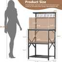 Furologee Kitchen Bakers Rack, Microwave Stand with Storage 4 Tiers, Coffee Bar Station with 6 S Hooks and Pegboard, Kitchen Shelves Rack for Spices, Pots, Black Oak