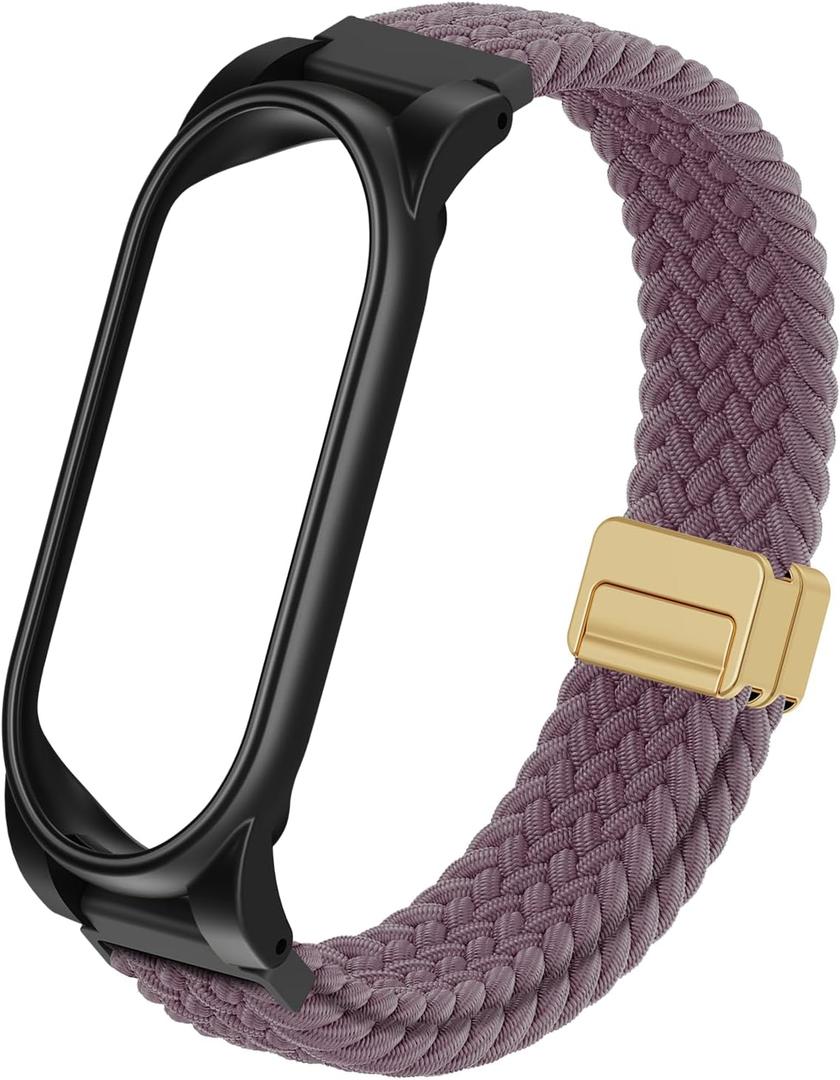 Adjustable Braided Wristband Compatible with Plaud NotePin & NotePin S AI Voice Recorder, Breathable Soft Wearable Strap with Magnetic Buckle and PC Case, Plaud Note Recorder Accessories, Smoke Purple
