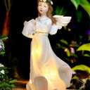 Solar Angel Garden Statues Outdoor Decor,10.24H Resin Fairy Hanging Figurines Art Decorations with Watering Can Lights for Outside Yard Lawn Porch Balcony,Gardening Gifts for Mom Women