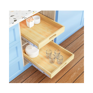 Pull Out Cabinet Organizer, 1PC 15” W x 21” D Soft Close Slide Out Wood Drawer Storage Shelves for Kitchen, Base Cabinet Organization for Pantry, Finished, Heavy-Duty, Bottom Assembly