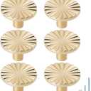 6 Pack Round Sunflower Brushed Gold Cabinet knobs,Cup Flat Brass Drawer Handles Knobs, Kitchen Cabinet Pulls Handles for Drawer Dresser Closet with Screws (6, Brushed Gold, Single Hole)