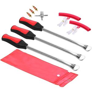 DEDC 3PCS Tire Spoon Lever Iron Tool Set, Motorcycle Bike Professional Tire Changing Kit, Tire Changing Tool with Bag, 3 Tire Spoons, 2 Rim Protectors, 3 Free Valve Care Remover Set