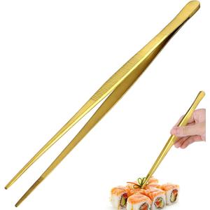 Tongs Tweezers - 12 Inch / 30cm Long Food Tongs Straight Serrated Forceps Cocktail Tweezers Bar Tool Gold (Glod)
