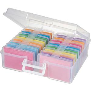 Novelinks Transparent 4" x 6" Photo Cases and Clear Craft Keeper with Handle, 16 Inner Photo Organizers & Photo Storage Box, Plastic Photo Storage Containers (Clear)