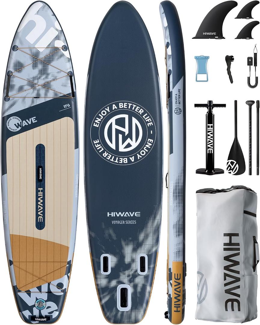 Hiwave Inflatable Touring Paddle Board 11'6" x 35", Extra Wide SUP with 450 lb Capacity, Smooth Glide for Long Distance Paddling, Large Cargo Space for Travel, Stable for Beginners