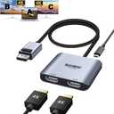 DisplayPort to Dual HDMI Adapter, 4K@60Hz DP source to HDMI Splitter for 2 Monitors, MST Display converter, 1 in 2 out Hub for PC, Laptop splitter for extended display, for NVIDIA, AMD Graphics Card