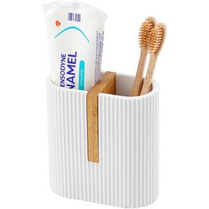 rejomiik Matte White Toothbrush Holders Electric Toothbrush Holder for Bathrooms, Bamboo Tooth Brushing and Toothpaste Storage Organizer for Sink, Countertop (2 Slots)