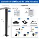 Muzata Black Corner 42 Inch Modular Cable Railing Post T-drilled One-Post Corner Solution Surface Mount Stainless Steel Cable Railing System Kit Indoor Outdoor Modular Post Kit RW36