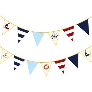 Navy Red Beige Gold Glitter Stamping Paper Pennant Banner Flag Triangle Bunting for Nautical Pirate Ahoy Achor Theme Birthday Baby Shower Wedding Let's Get Nauti Bachelorette Party Decoration Supplies
