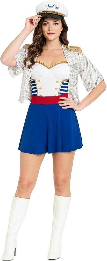 EraSpooky Womens Yacht Captain Costume Adult Sailor Dress Nautical Attire (Small)