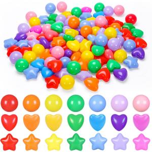 Ball Pit Balls Pack of 100 200 500 - Star and Round Set BPA Free Phthalate Free Non-Toxic Crush Proof Play Balls Soft Plastic Balls for Toddlers Baby Kids Birthday Pool Tent Party (7colors)
