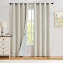Beige Solid Full Blackout Curtain Heavy Linen Texture Window Treatment for Bedroom Thermal Insulated Noise Reduction Drapes 8 Grommets Top for Living Room with Liner, Beige, 50" x 84", 2 Panels