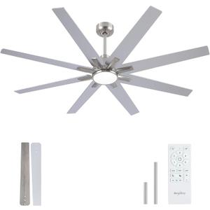Newday 62 Inch Large Brushed Nickel Ceiling Fan with Light and Remote
